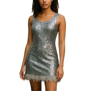 Jay X Jay Godfrey Metallic Sequin Silver Mini Dress 0